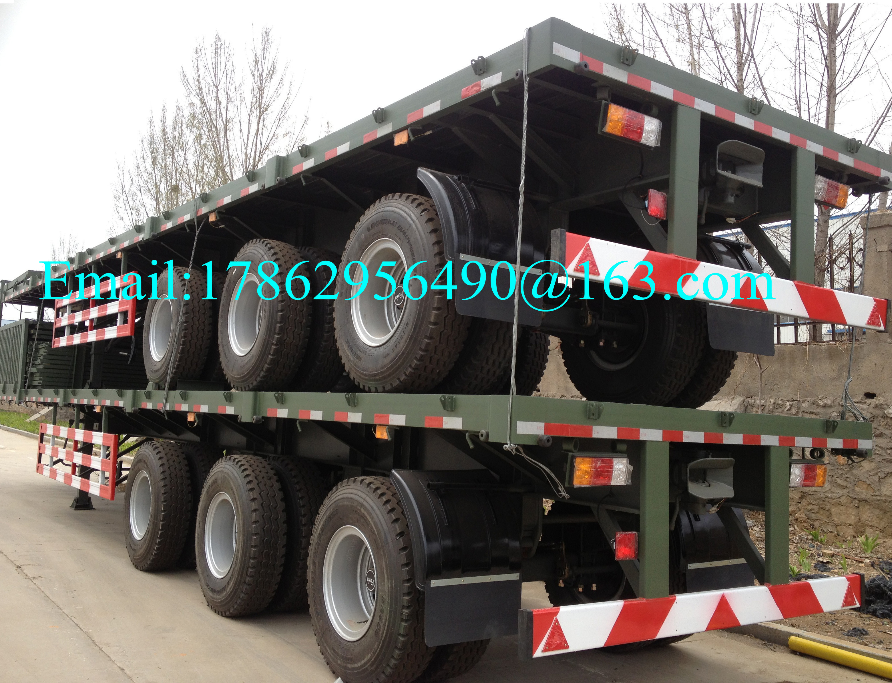 Three Alxes 40ft Heavy Duty Semi Trailers Flatbed Truck With 28 Tons Landing Gear