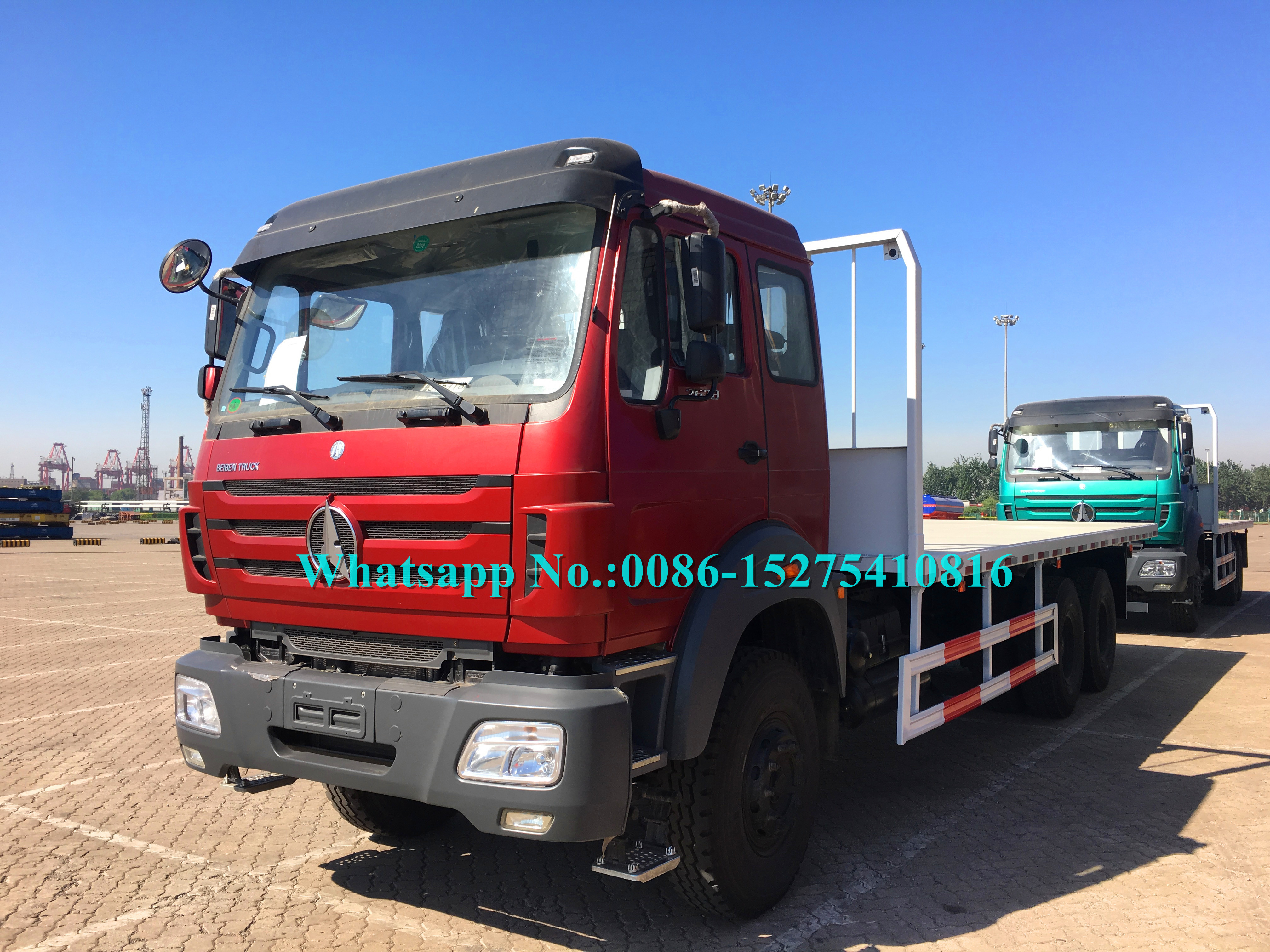 Red color Beiben 6x6 2638PZ 30Ton 380hp10 wheeler Cross country Container Flat Bed Truck adopt Germany Benz Technology